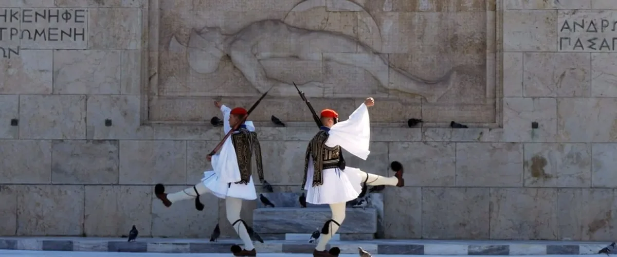 Evzone guarding the tomb of unknown soldier in Athens