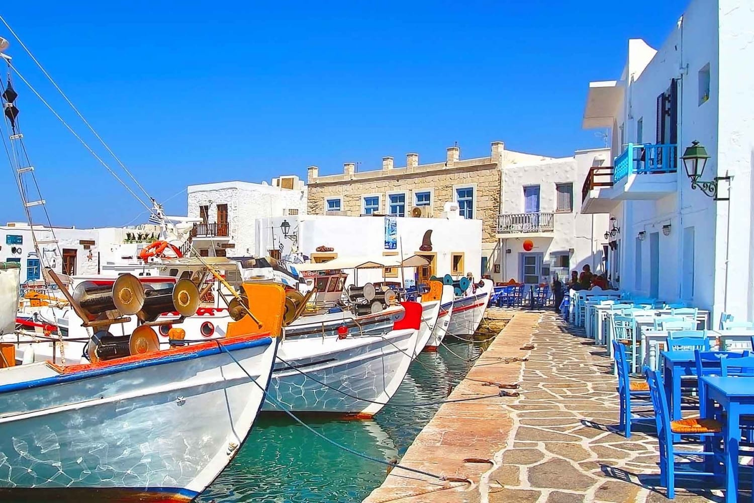 Paros, boats and white washed houses