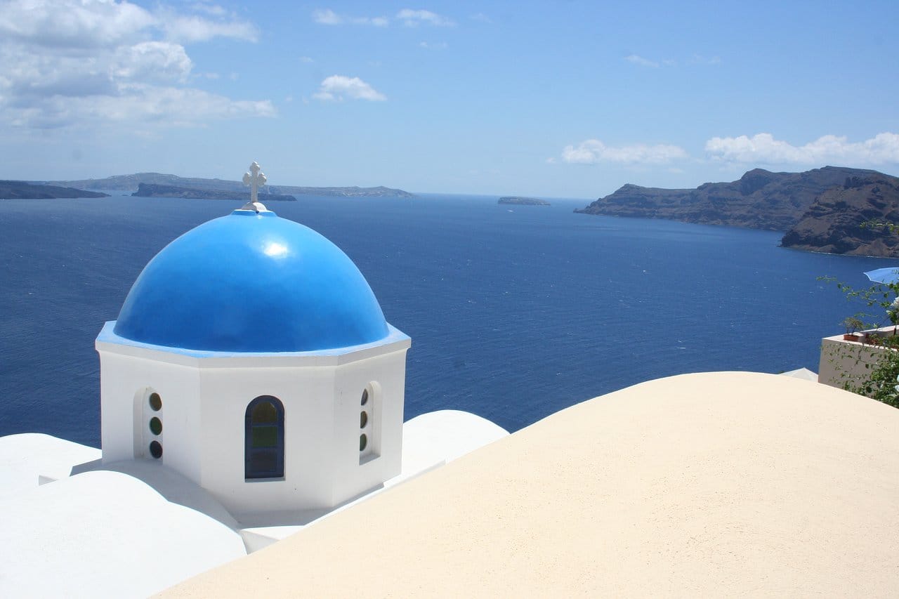 Santorini, Fira, blue domes